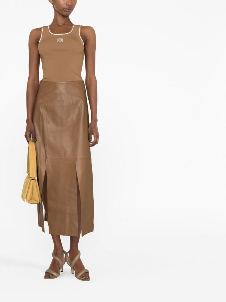 Brown Panelled Leather Skirt