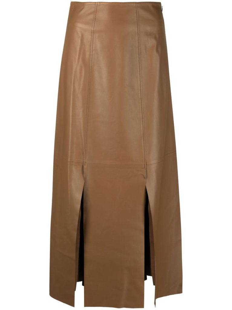 Brown Panelled Leather Skirt