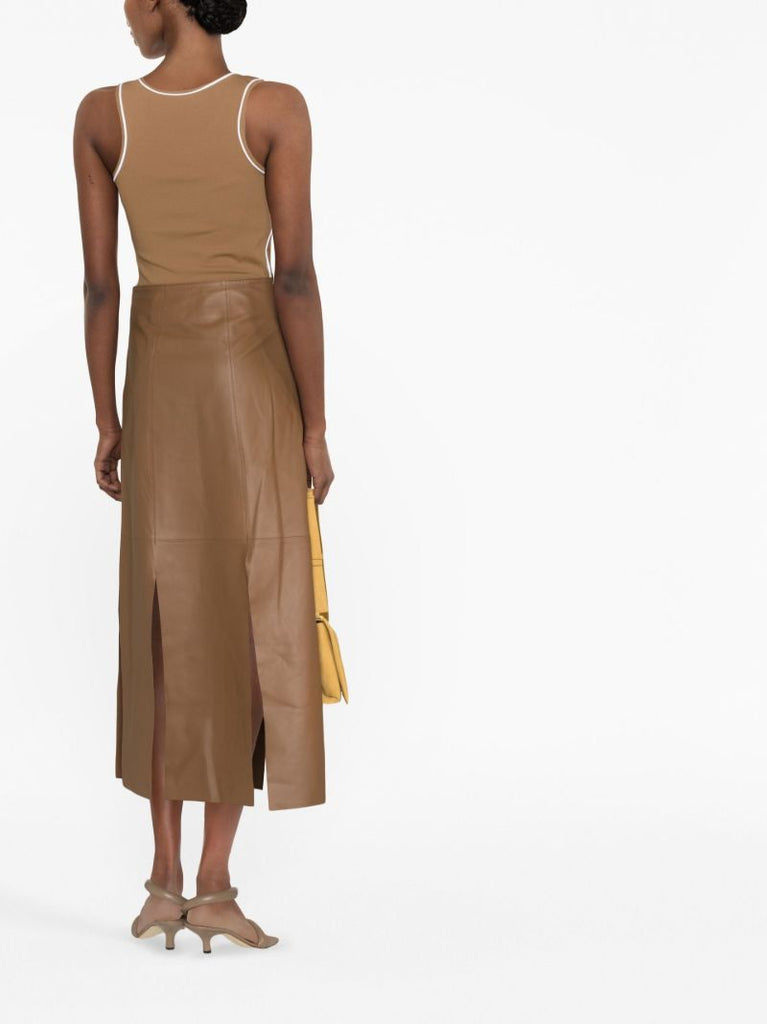 Brown Panelled Leather Skirt