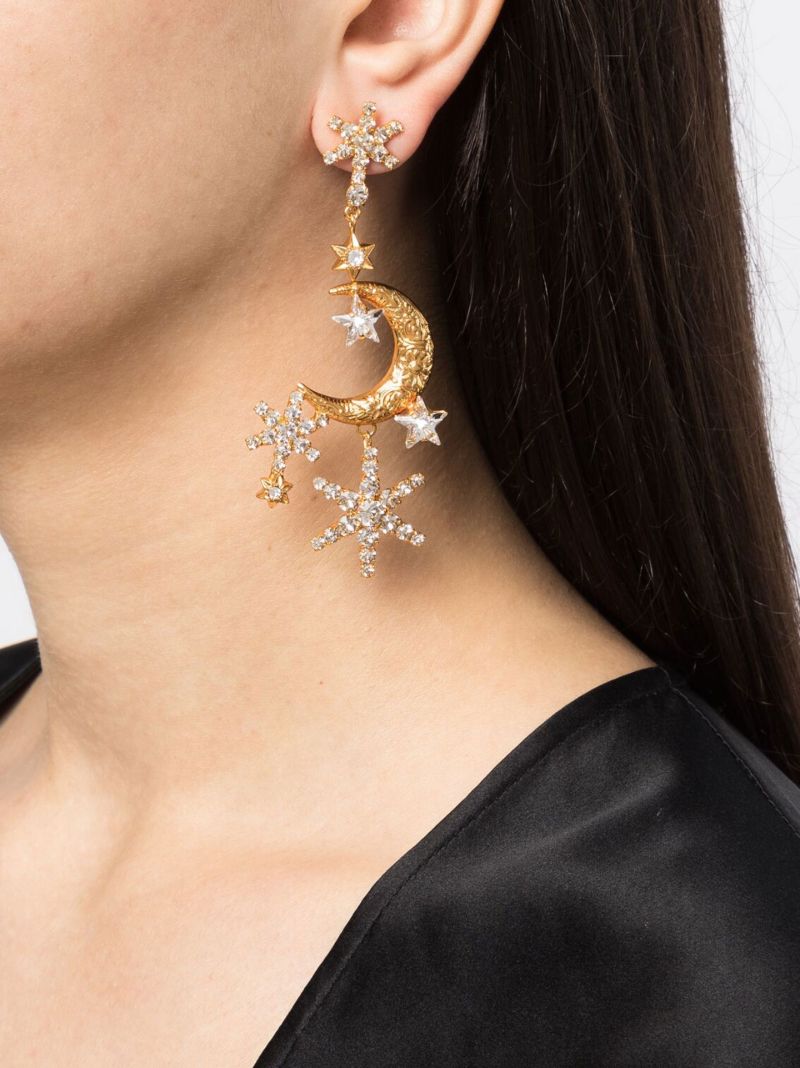 Gold-tone Drop Crystal Star Earrings