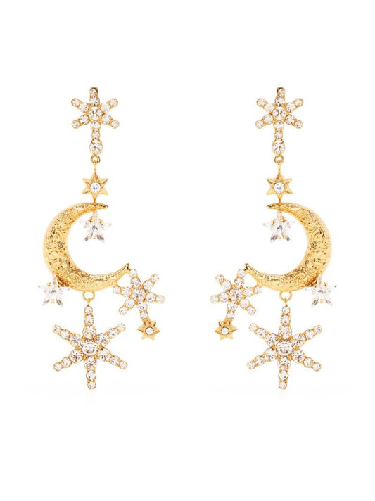 Gold-tone Drop Crystal Star Earrings