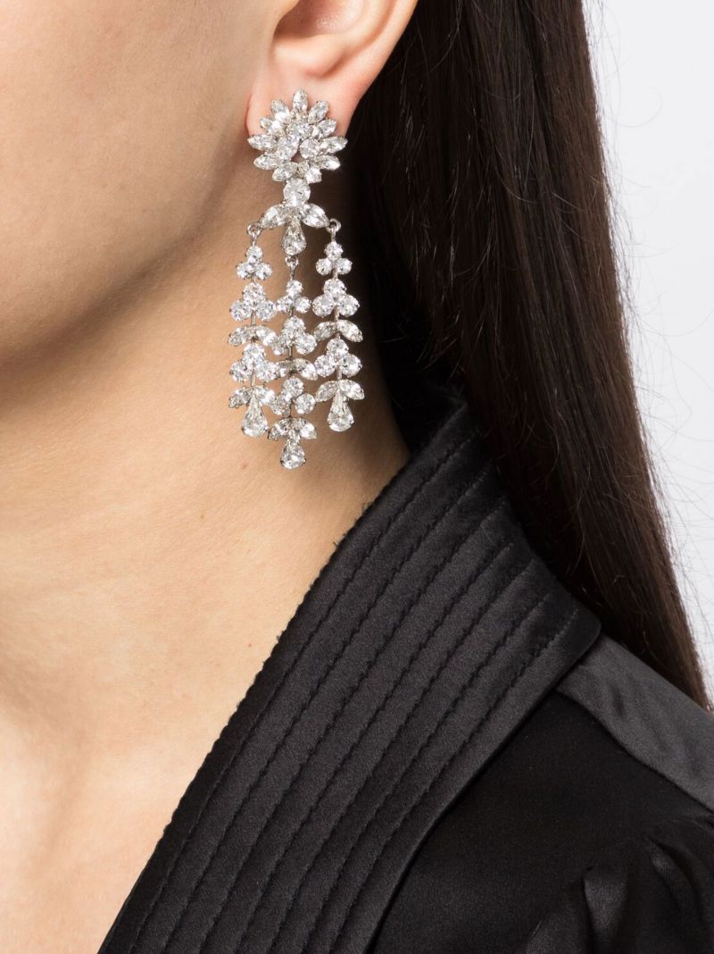 Silver-tone Drop Crystal Earrings