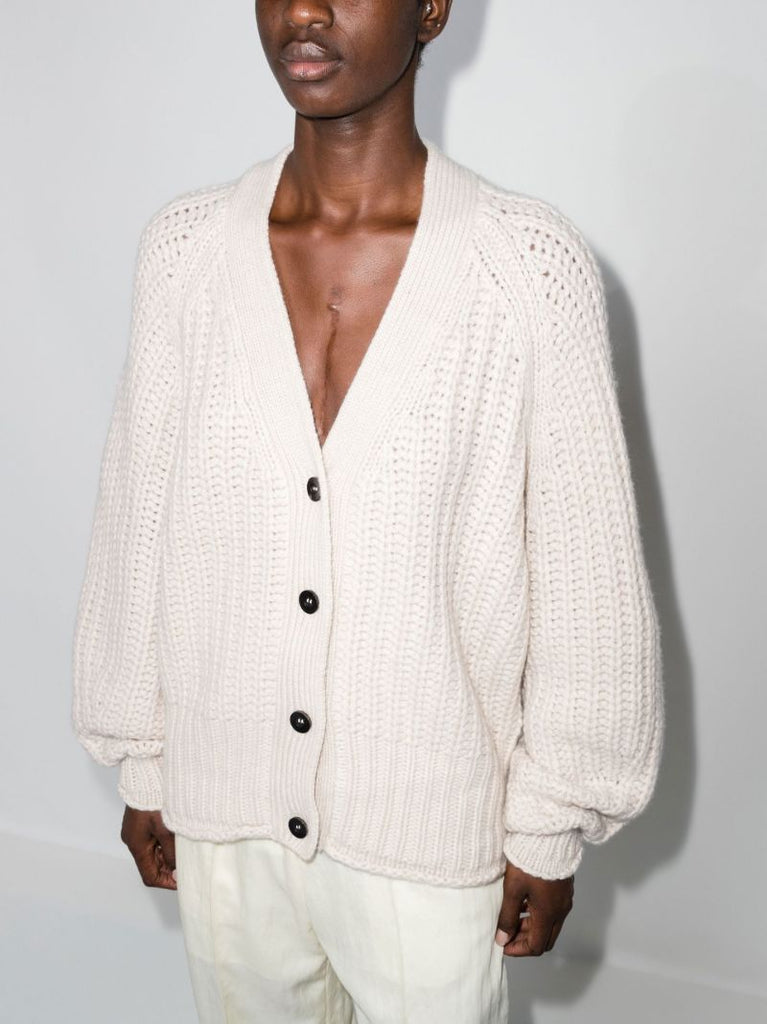 Neutral Rotterdam Puff Sleeve Cashmere Cardigan