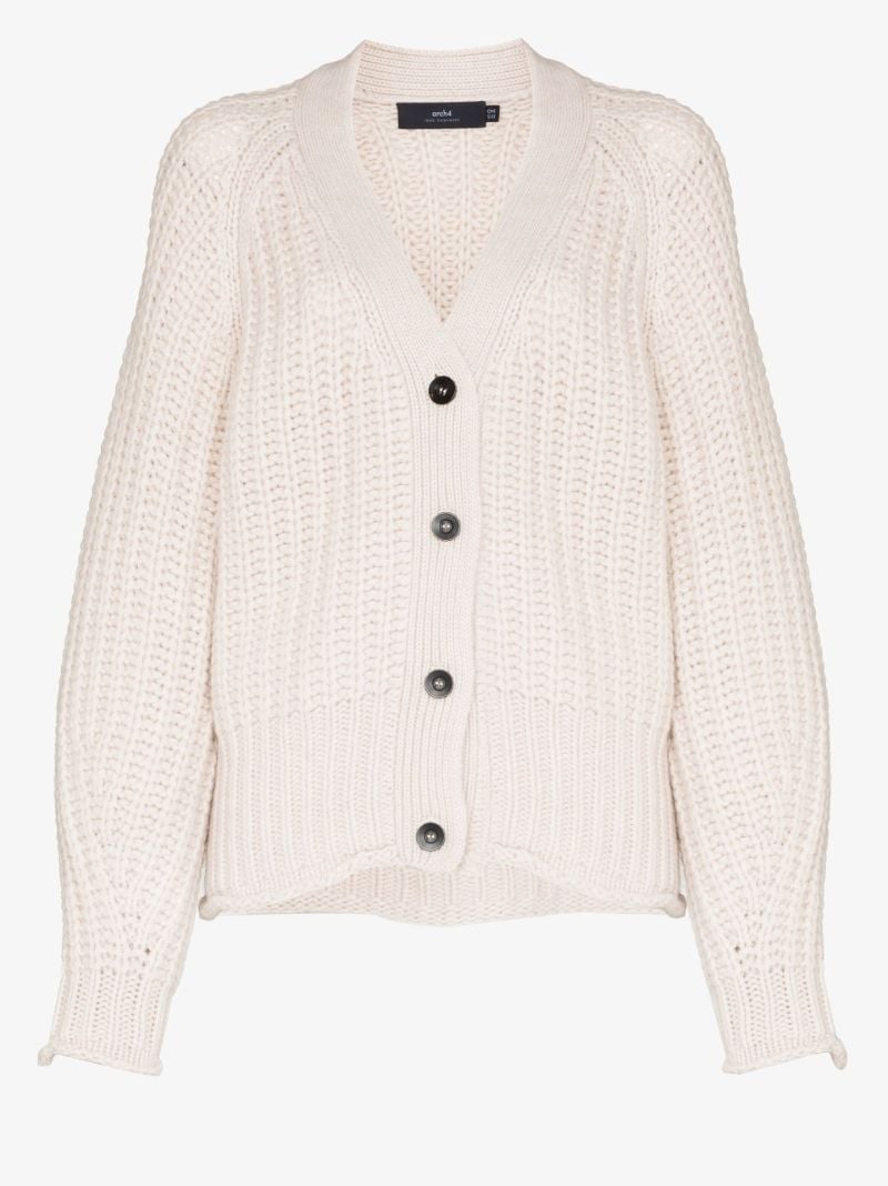 Neutral Rotterdam Puff Sleeve Cashmere Cardigan