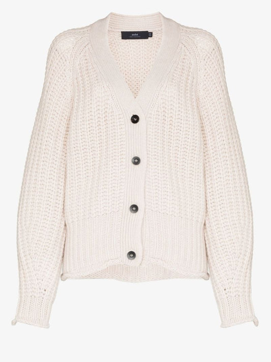 Neutral Rotterdam Puff Sleeve Cashmere Cardigan