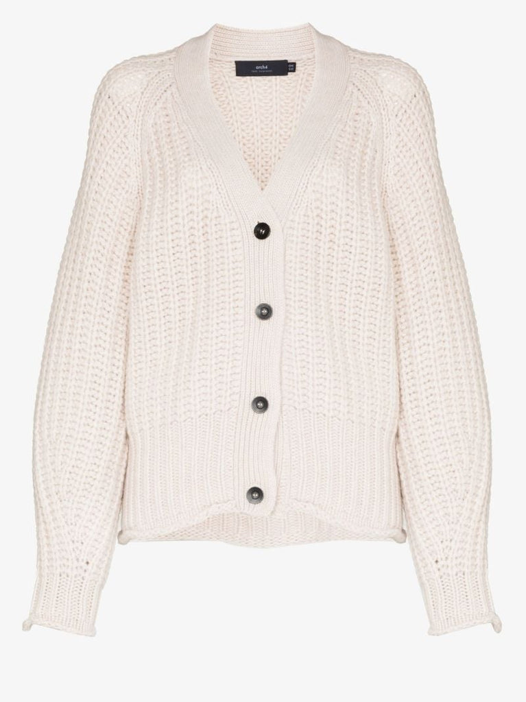 Neutral Rotterdam Puff Sleeve Cashmere Cardigan