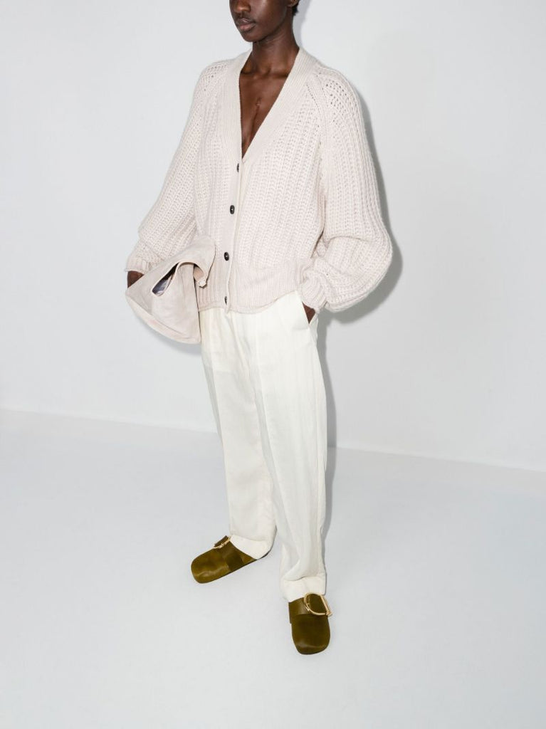 Neutral Rotterdam Puff Sleeve Cashmere Cardigan