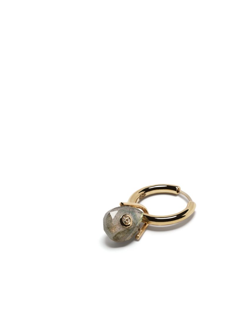 9k Yellow Gold Orso Labradorite and Diamond Single Hoop Earring