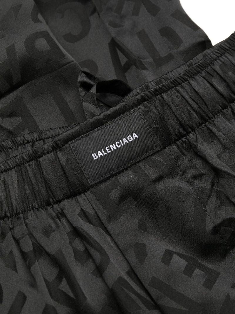 Black Logo Silk Wide-leg Trousers