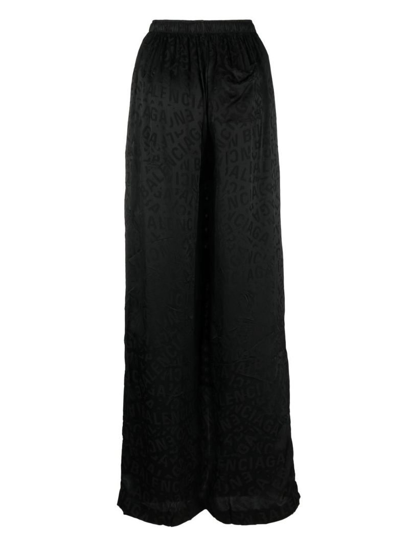 Black Logo Silk Wide-leg Trousers