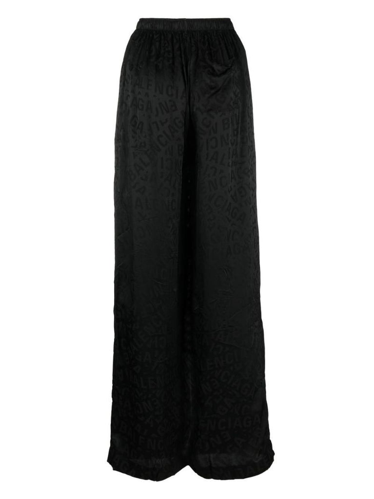 Black Logo Silk Wide-leg Trousers