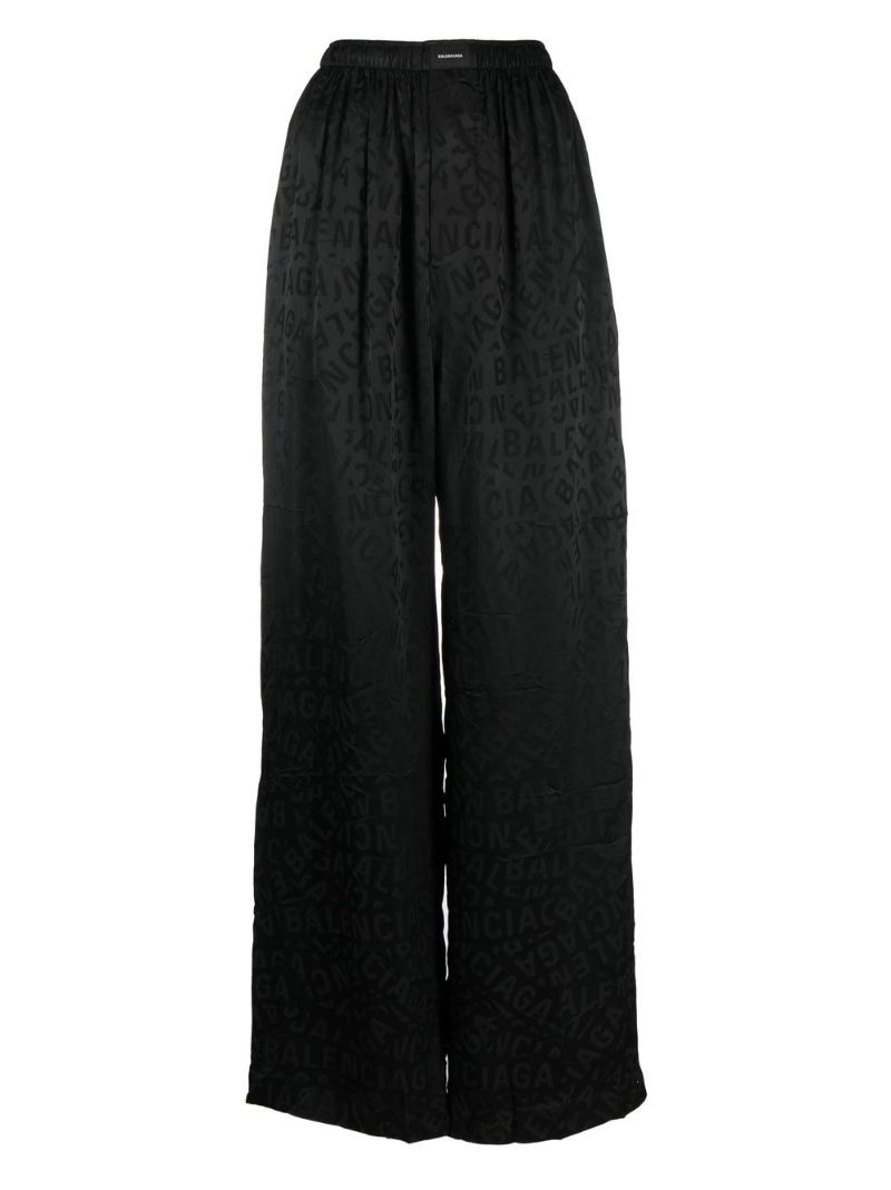 Black Logo Silk Wide-leg Trousers