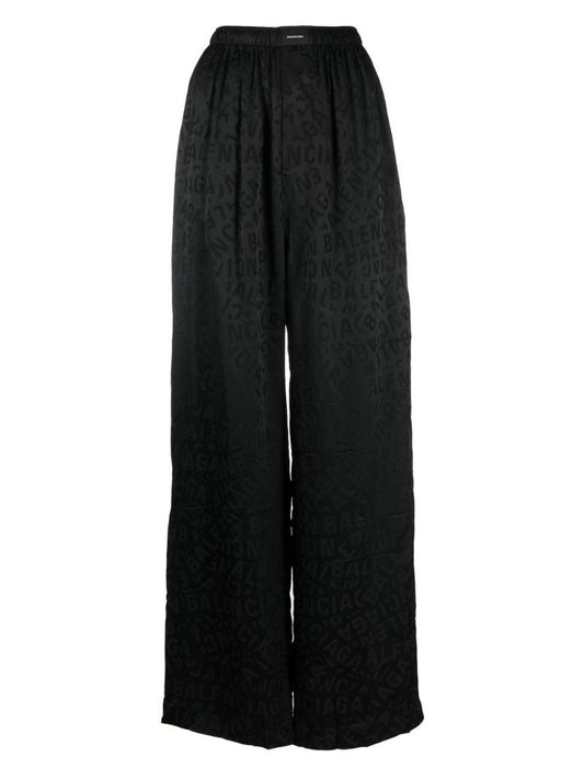 Black Logo Silk Wide-leg Trousers