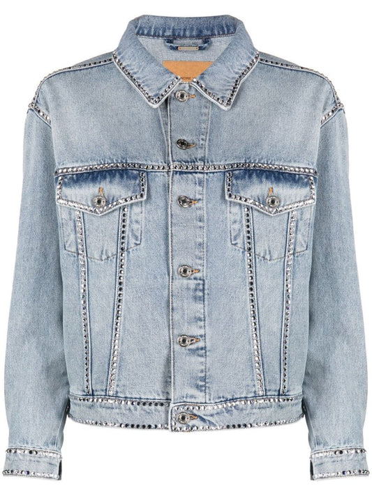 Blue Crystal Embellished Denim Jacket