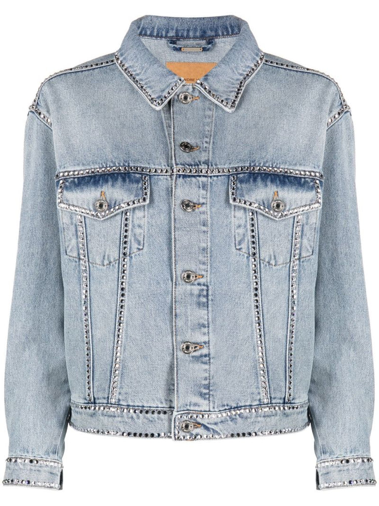 Blue Crystal Embellished Denim Jacket
