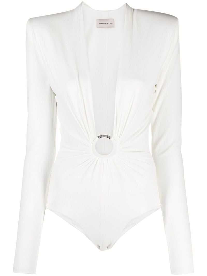 White Crystal-embellished V-neck Bodysuit