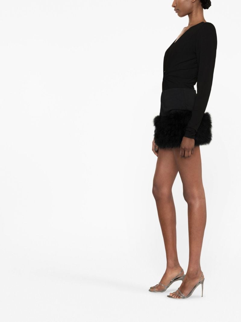 Black Crystal-embellished V-neck Bodysuit