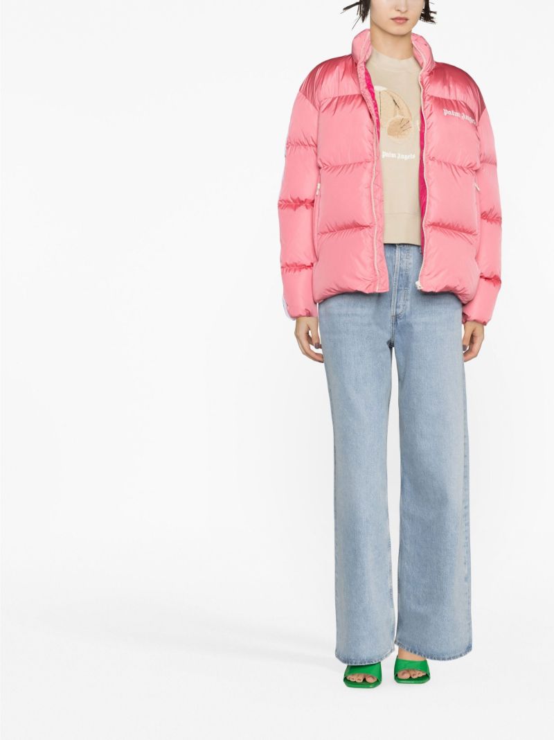 Pink Logo Print Puffer Jacket
