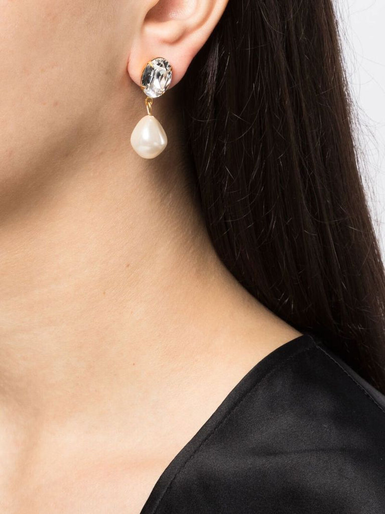 Gold-tone Tunis Crystal Pearl Drop Earrings