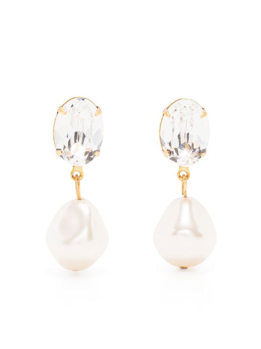 Gold-tone Tunis Crystal Pearl Drop Earrings