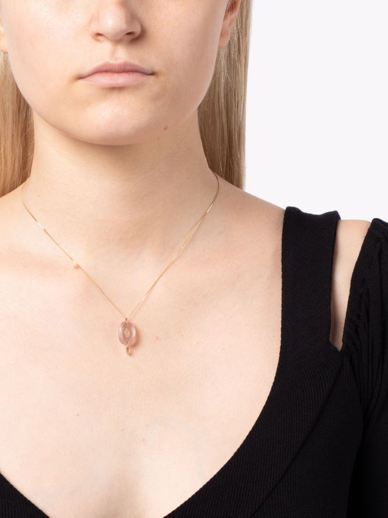 9k Yellow Gold Souad Quartz and Diamond Necklace