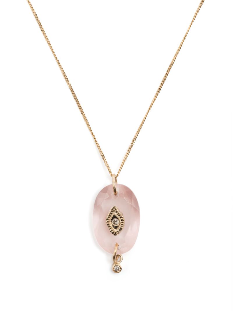 9k Yellow Gold Souad Quartz and Diamond Necklace