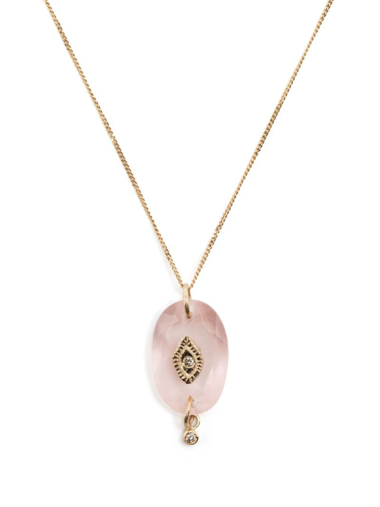 9k Yellow Gold Souad Quartz and Diamond Necklace