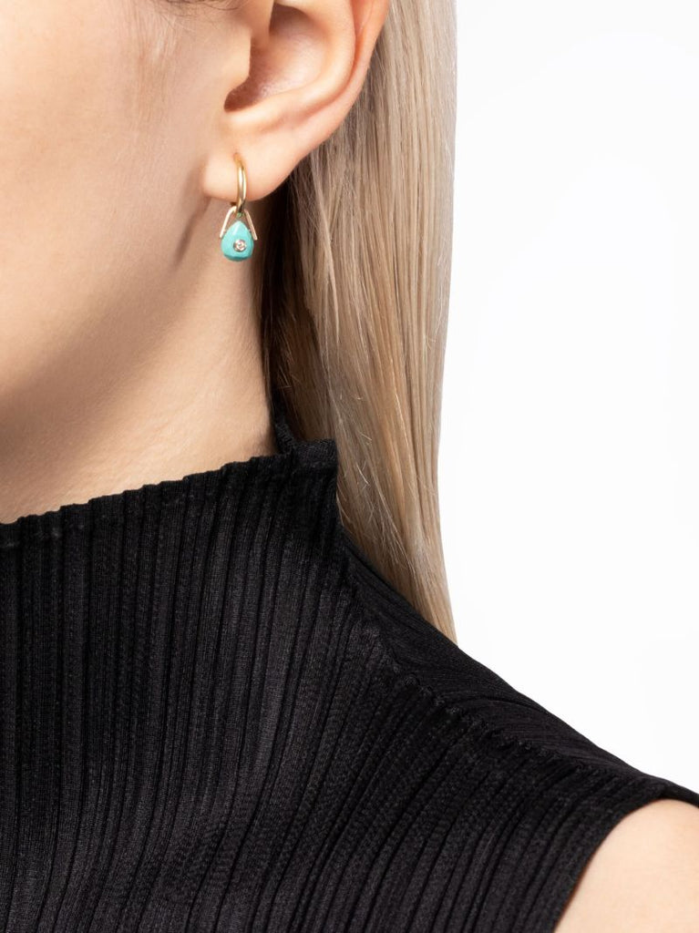 9k Yellow Gold Orso Turquoise and Diamond Single Hoop Earring