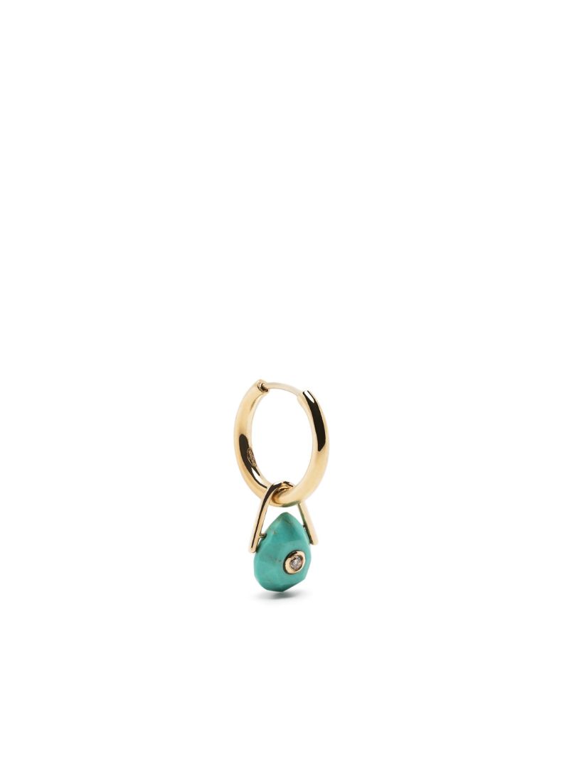 9k Yellow Gold Orso Turquoise and Diamond Single Hoop Earring