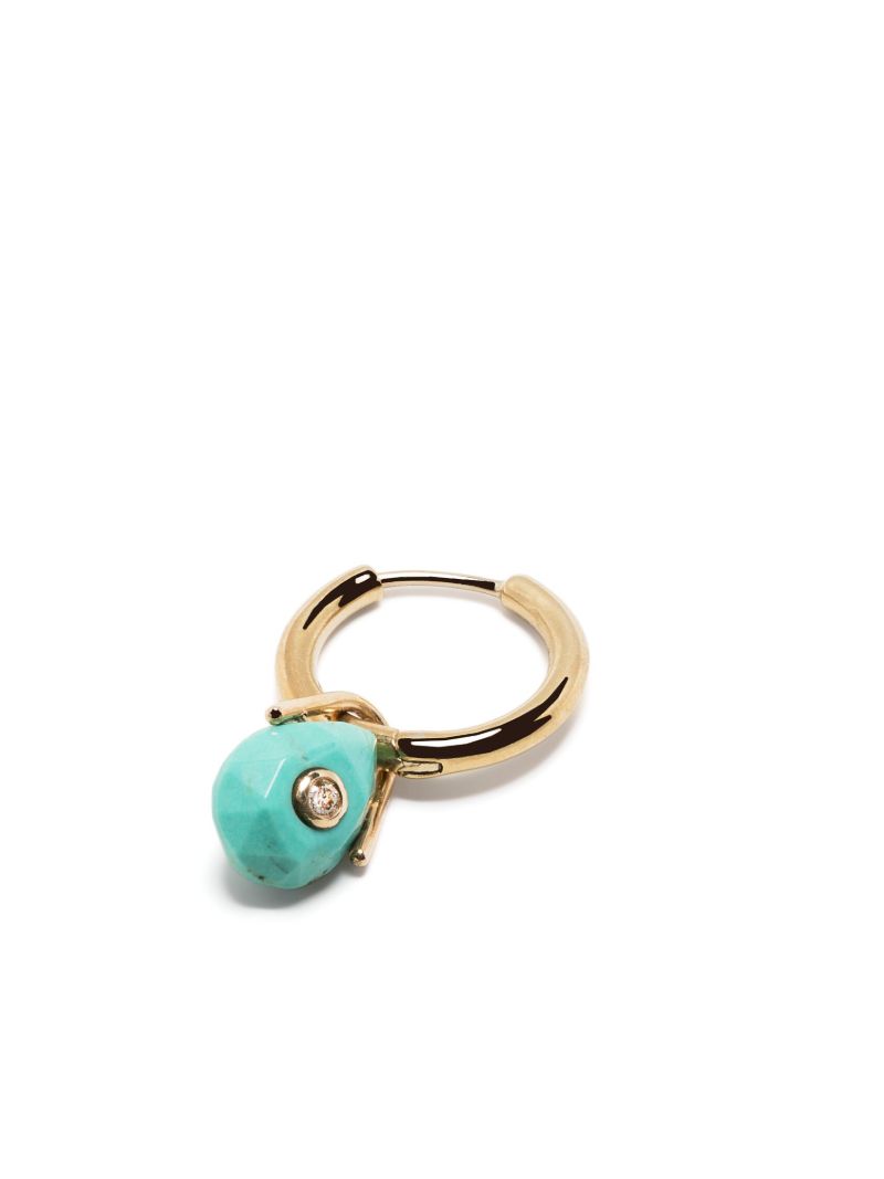 9k Yellow Gold Orso Turquoise and Diamond Single Hoop Earring