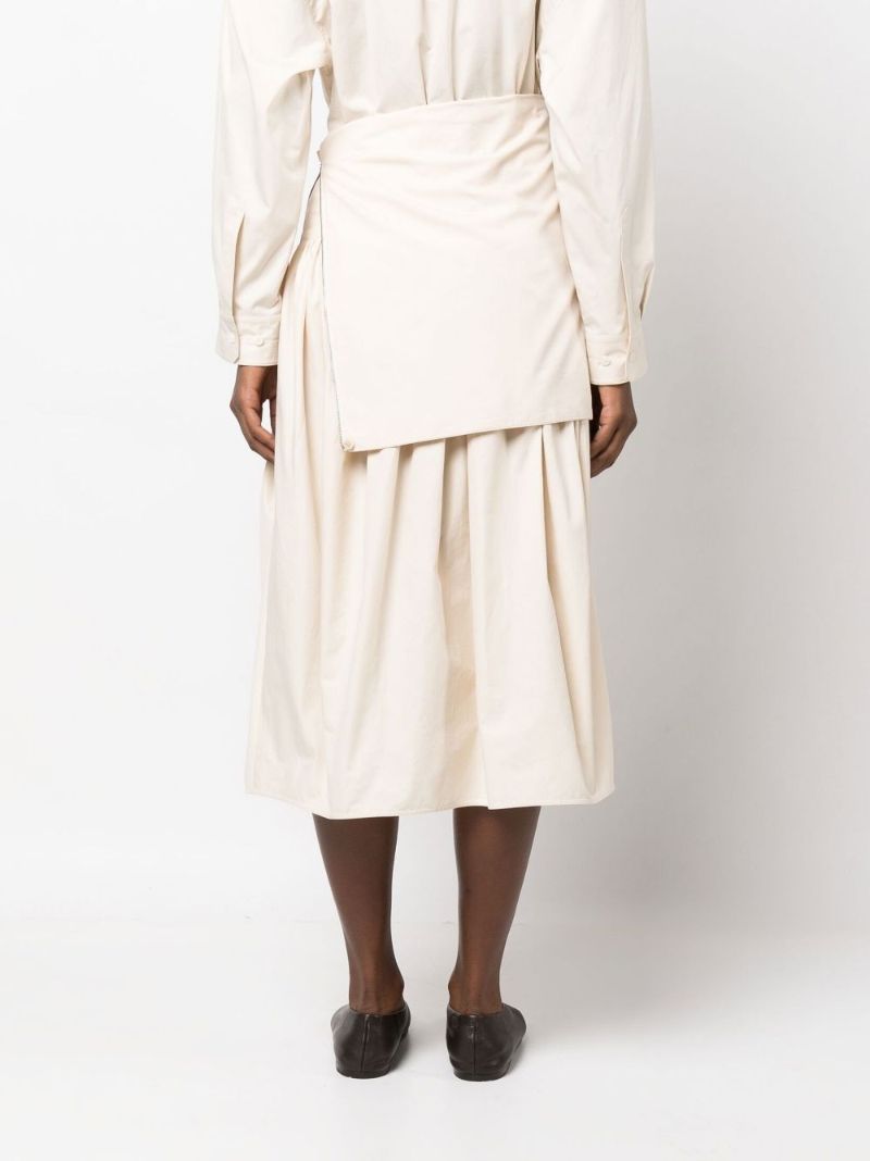 Neutral Ruched Cotton Midi Skirt