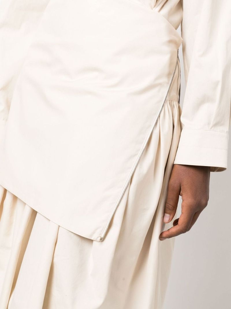 Neutral Ruched Cotton Midi Skirt