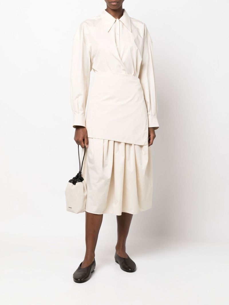 Neutral Ruched Cotton Midi Skirt