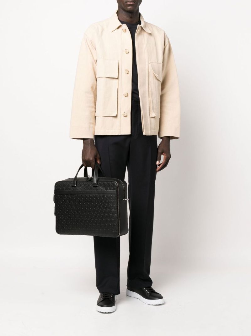 Black Logo Embossed Leather Briefcase
