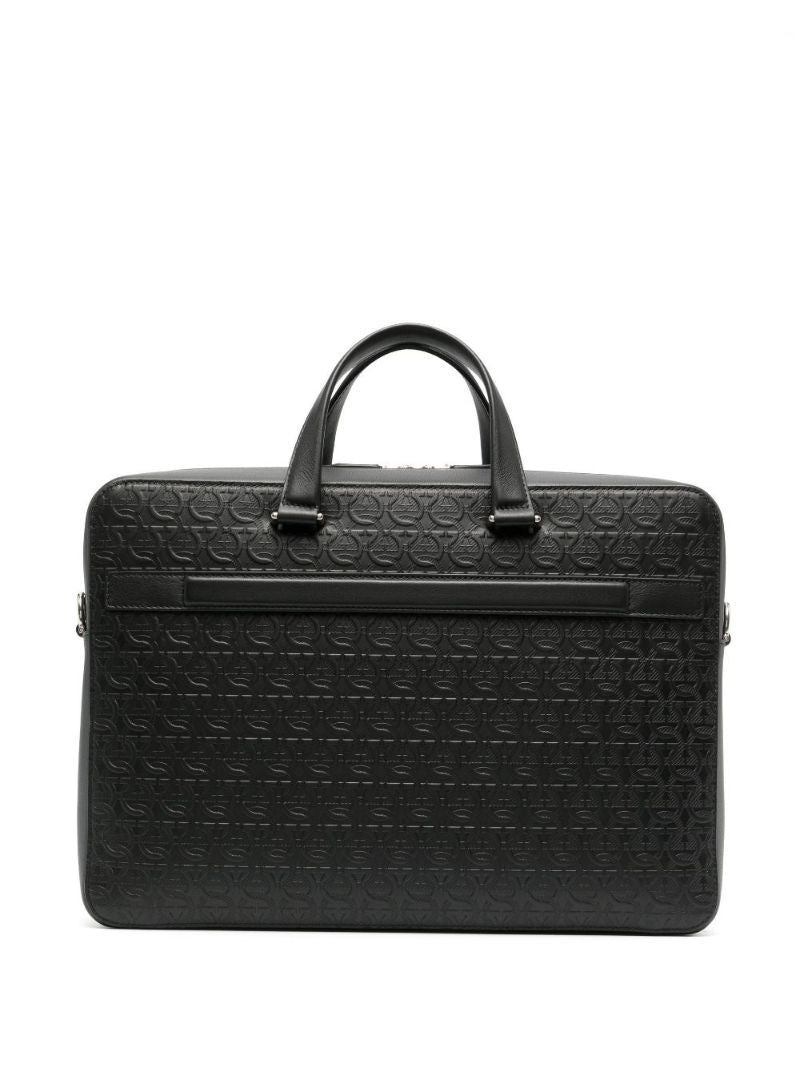 Black Logo Embossed Leather Briefcase