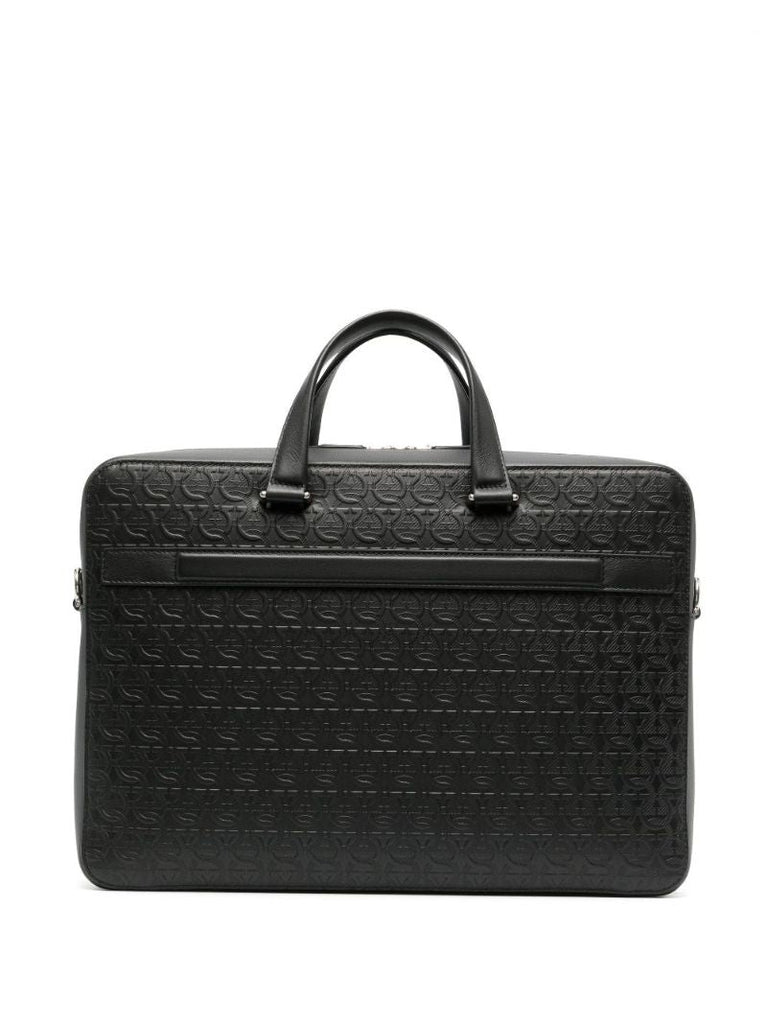 Black Logo Embossed Leather Briefcase