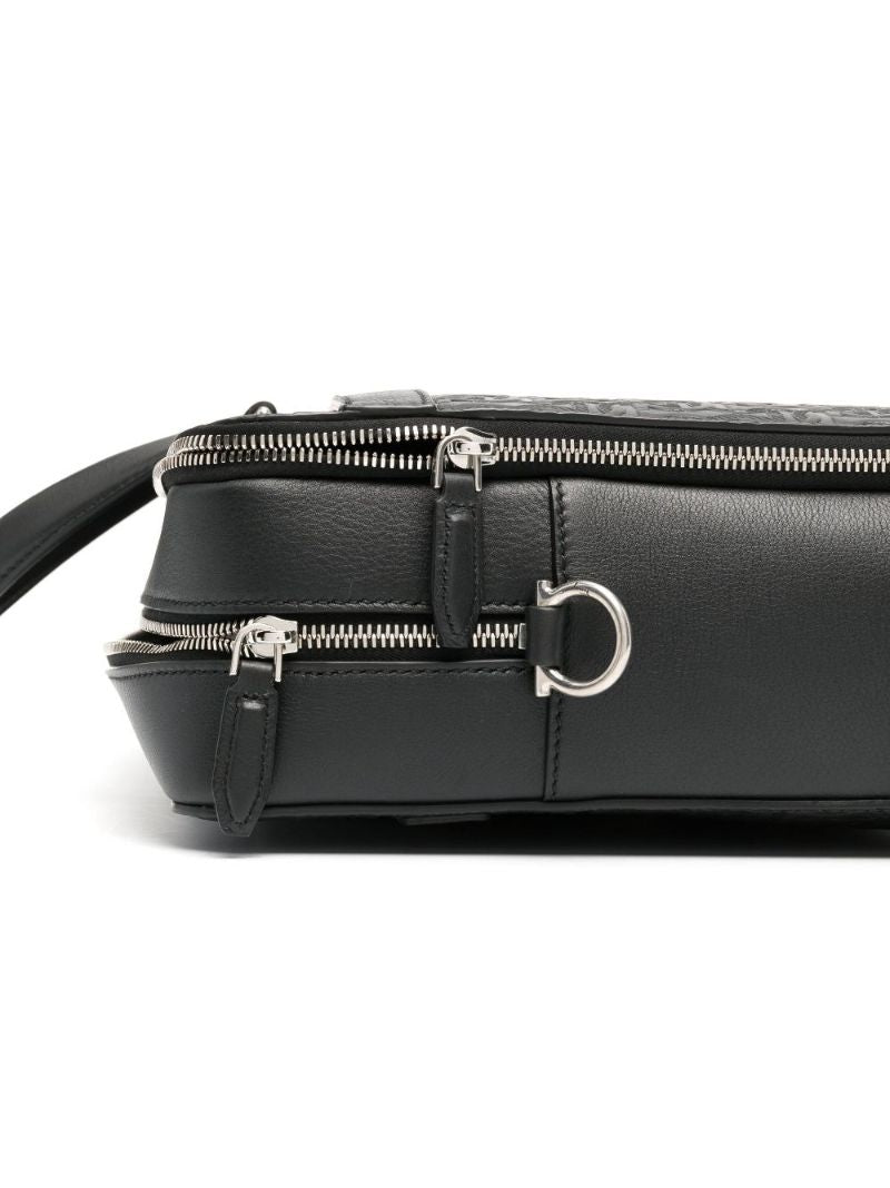 Black Logo Embossed Leather Briefcase