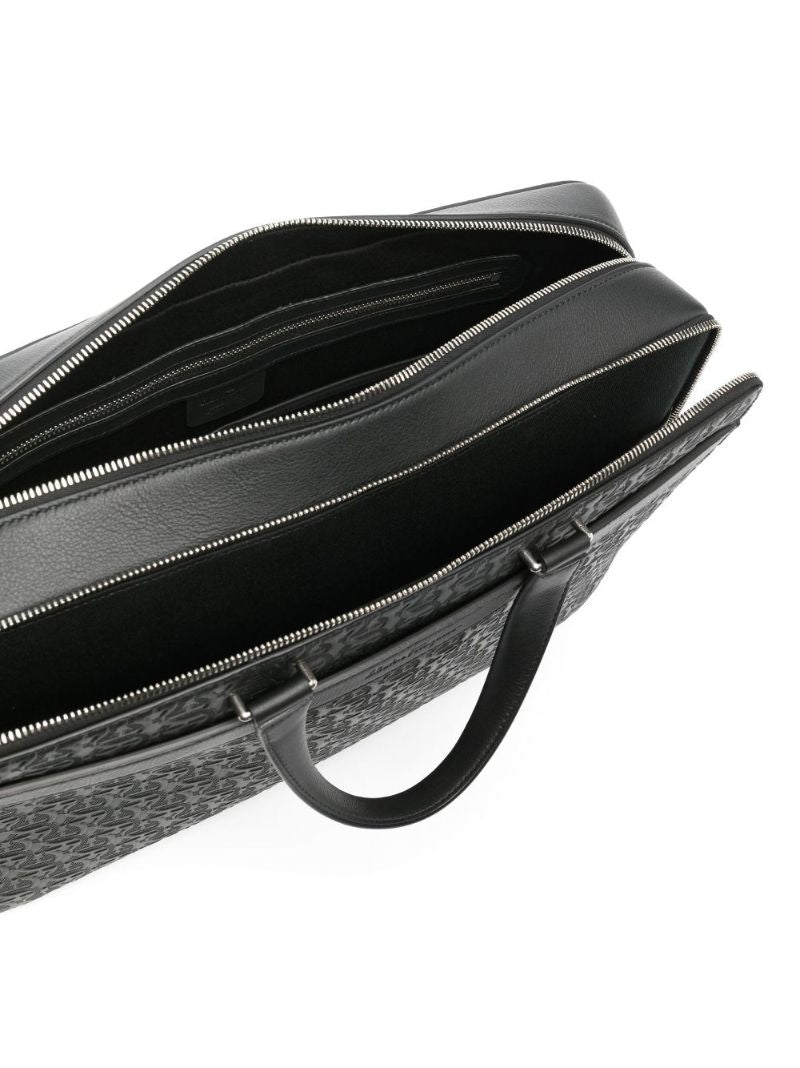 Black Logo Embossed Leather Briefcase