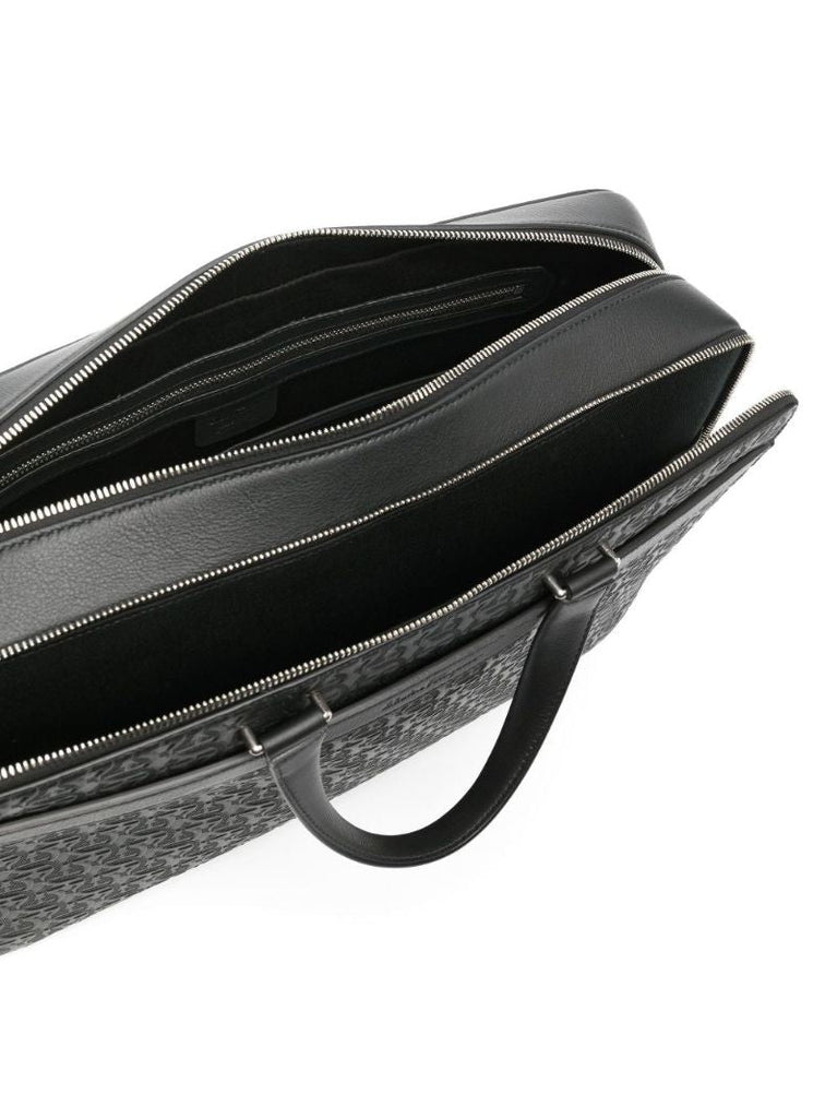 Black Logo Embossed Leather Briefcase