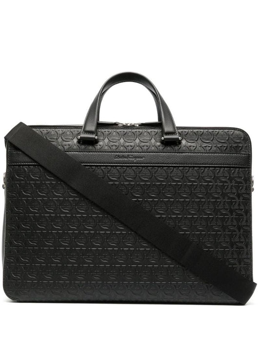 Black Logo Embossed Leather Briefcase