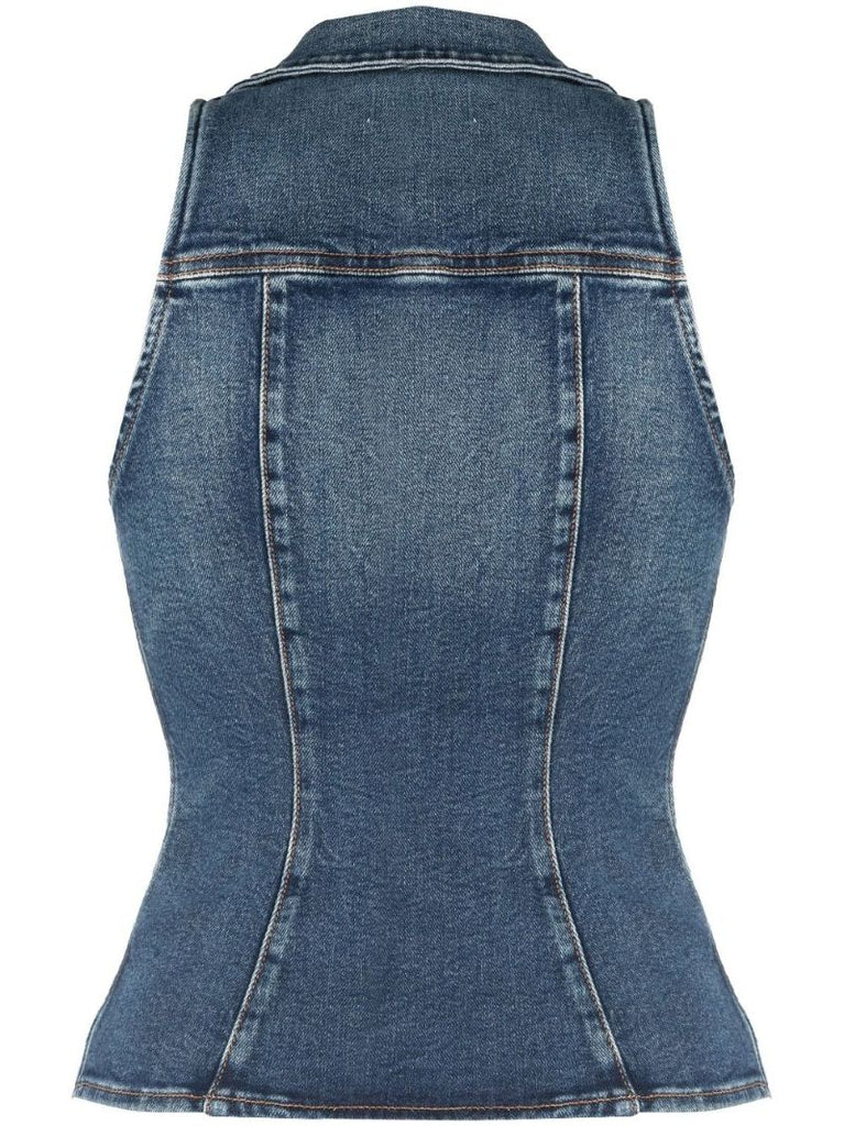 Blue Sleeveless Button-up Denim Waistcoat