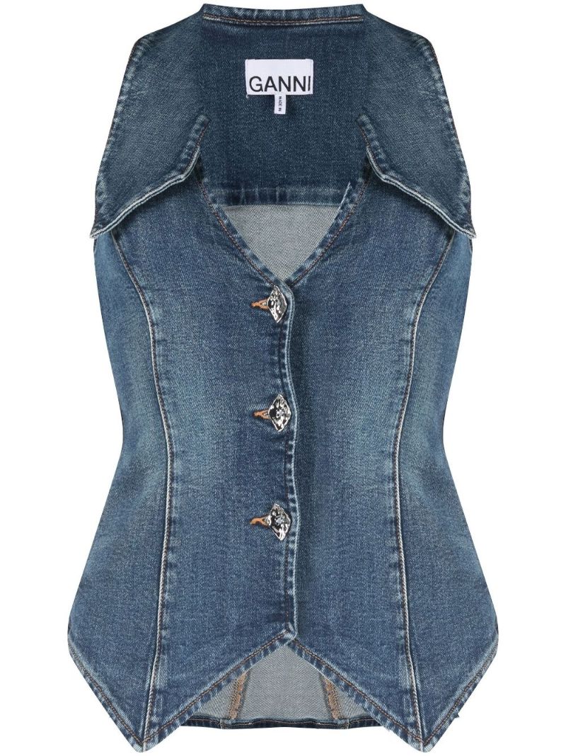 Blue Sleeveless Button-up Denim Waistcoat
