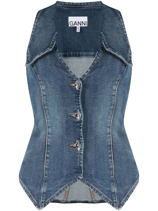 Blue Sleeveless Button-up Denim Waistcoat