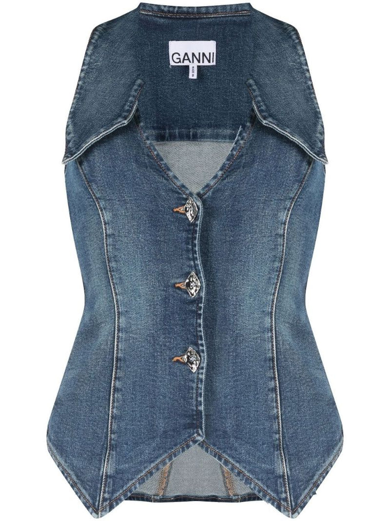 Blue Sleeveless Button-up Denim Waistcoat
