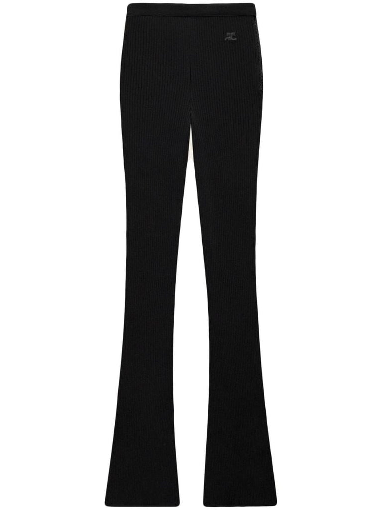 Black Ribbed-knit Flared Trousers