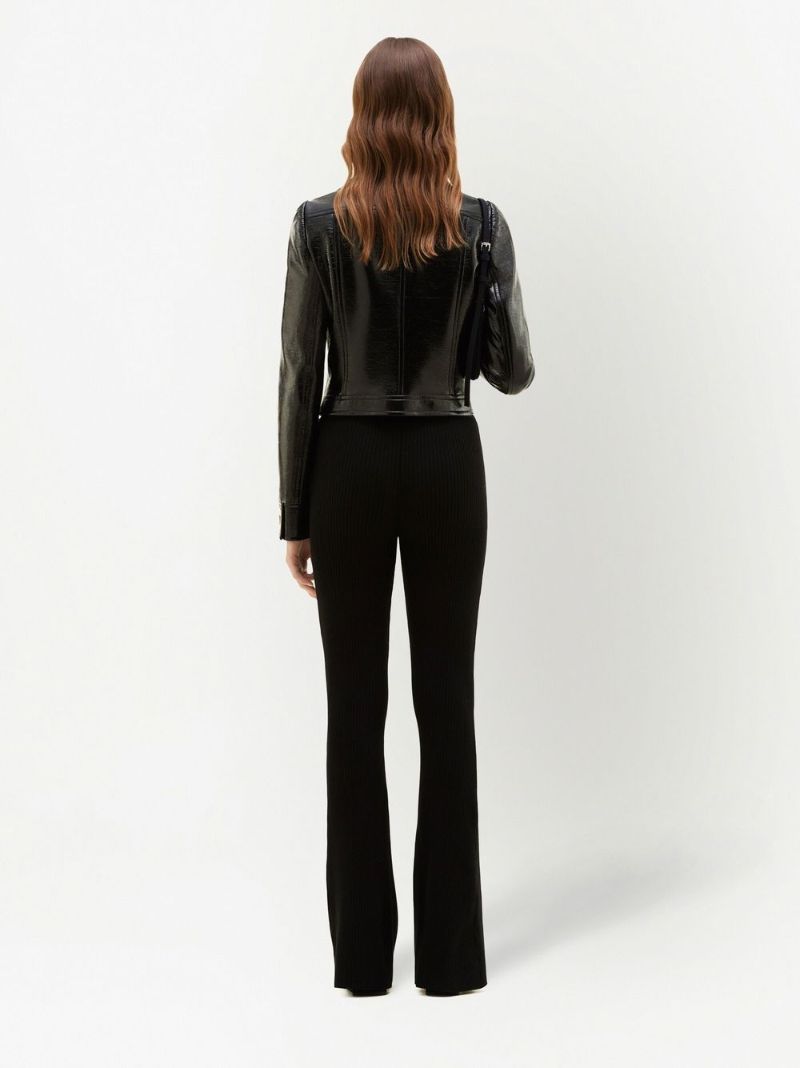Black Ribbed-knit Flared Trousers
