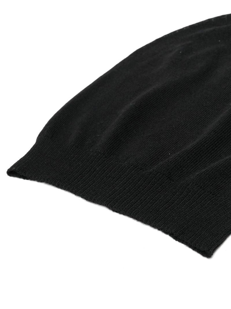 Black Wool Knit Beanie Hat