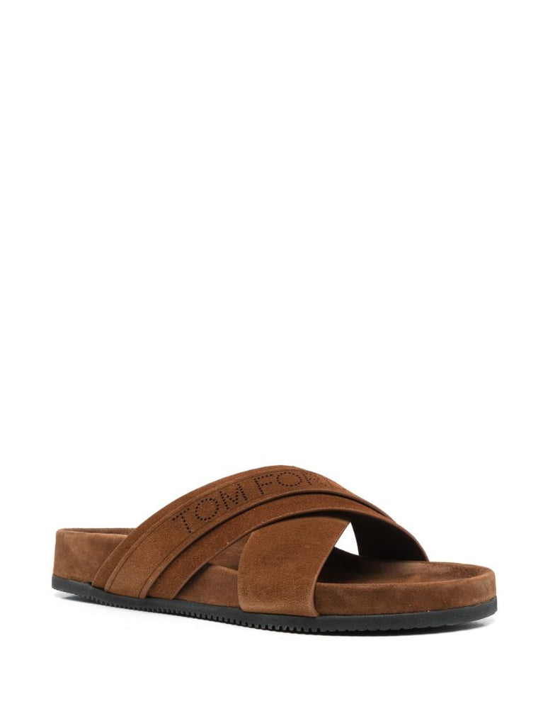 Brown Wicklow Logo Suede Sandals