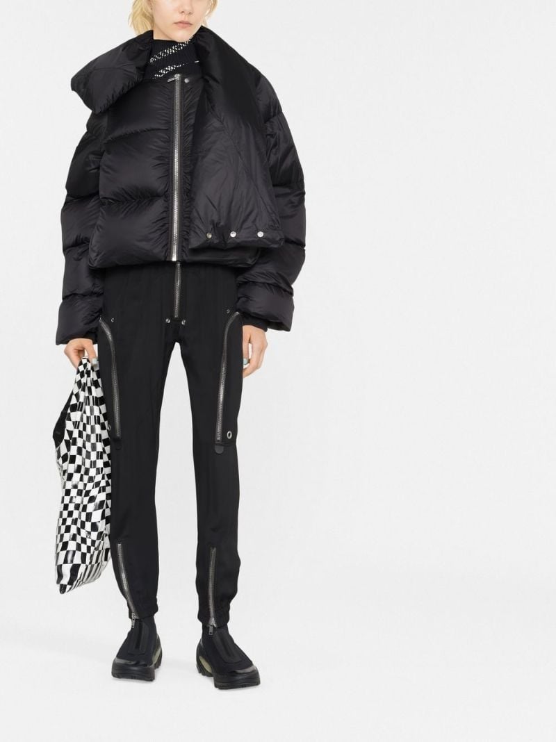 Black Funnel Neck Cropped Puffer Jacket