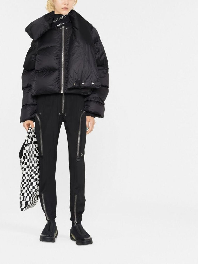 Black Funnel Neck Cropped Puffer Jacket